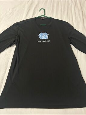 Sz L Sport-Tek Black Long-Sleeve UNCVolleyball Performance Shirt Light Blue Logo